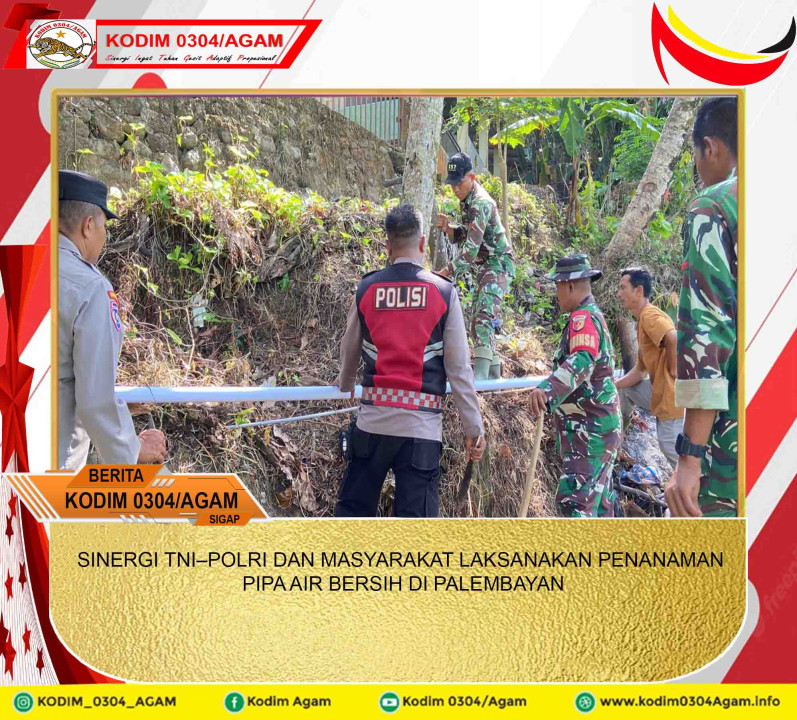 SINERGI TNI–POLRI DAN MASYARAKAT LAKSANAKAN PENANAMAN PIPA AIR BERSIH DI PALEMBAYAN